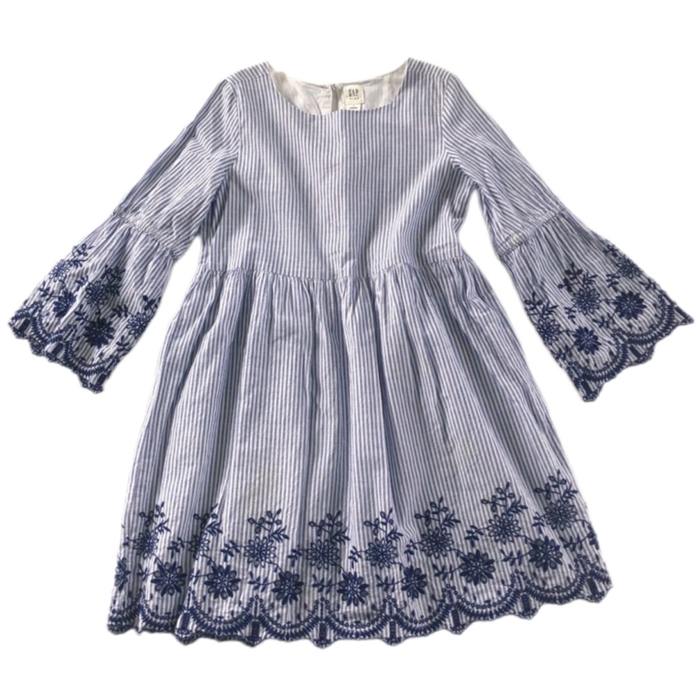 GAP girl dress, size Large. 100% cotton, floral embroidered, striped, lined EUC